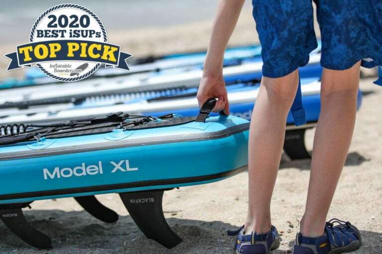 Blackfin Model XL paddle board review - a badge reads "2020 Best iSUPs TOP PICK"