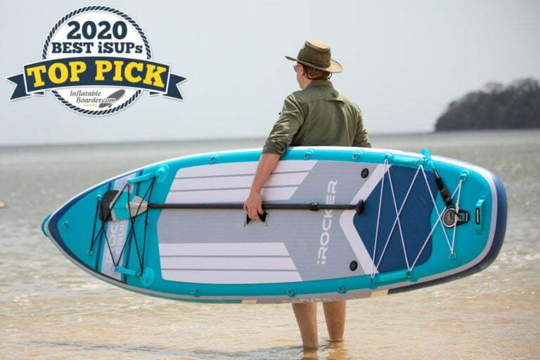 iROCKER Cruiser paddle board review - a badge reads "2020 Best iSUPs TOP PICK"