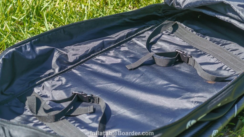 The interior of the 2021 NIXY bags are fully lined and include straps to secure the SUP.
