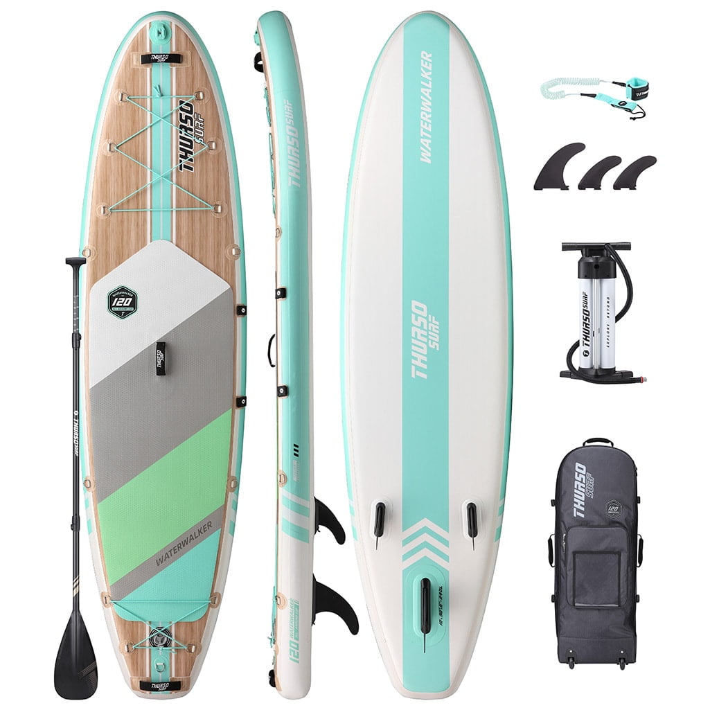 Thurso Waterwalker 120 — all-around SUP accessories package, includes premium bag, dual-chamber pump, 3 fins, coiled SUP leash, and carbon-hybrid paddle.