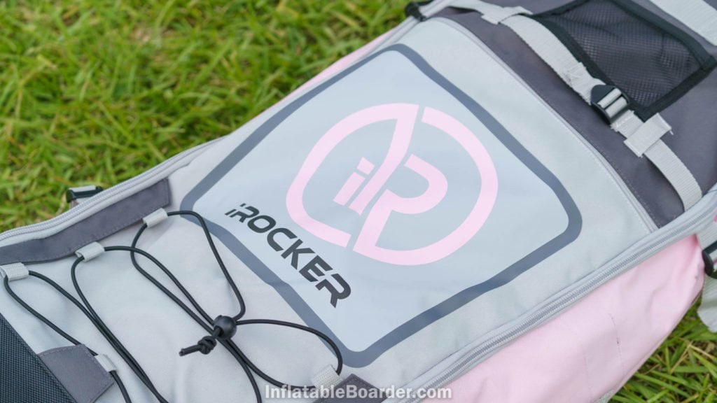 The iROCKER logo on the pink bag.
