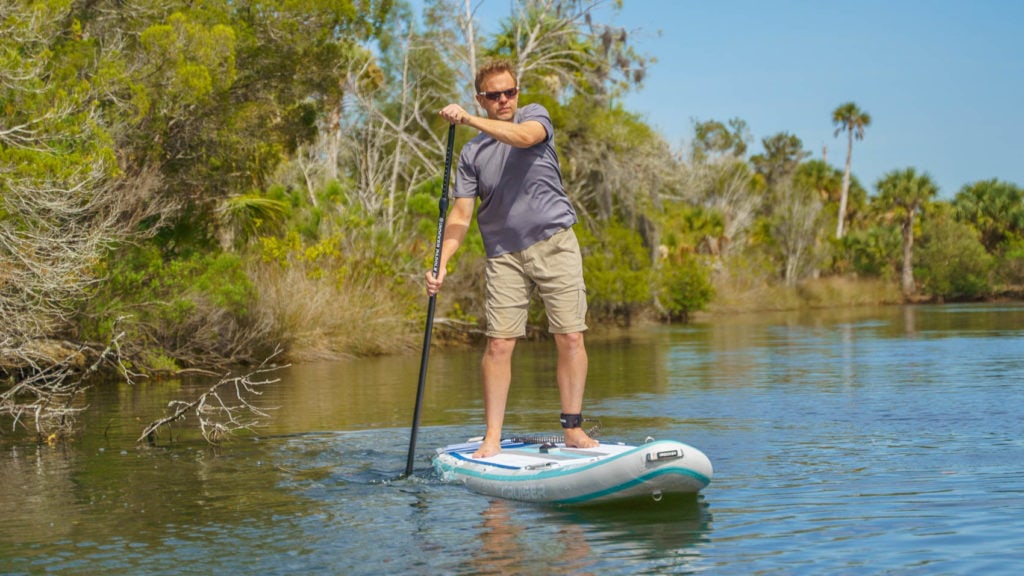 Paddling the cruiser down a tropical river.