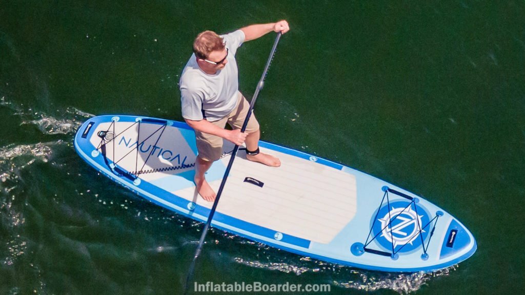 Paddling the SUP, seen from above.
