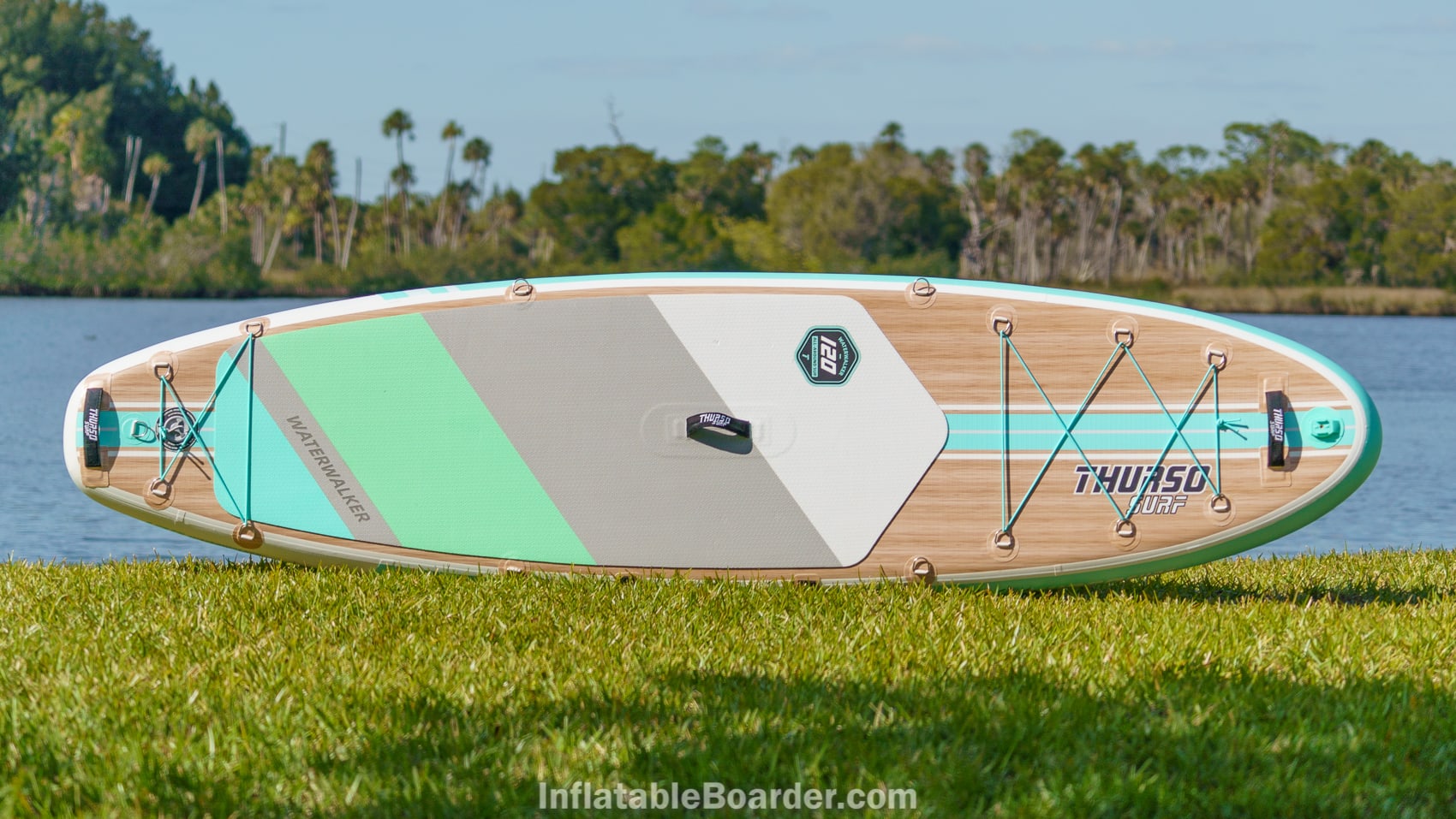 Top overview of the 2021 Thurso Waterwalker 120 in aqua color option.