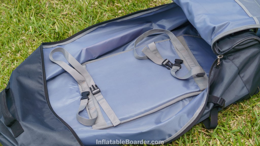 The inside of the bag is fully lined and has two straps to secure the SUP.
