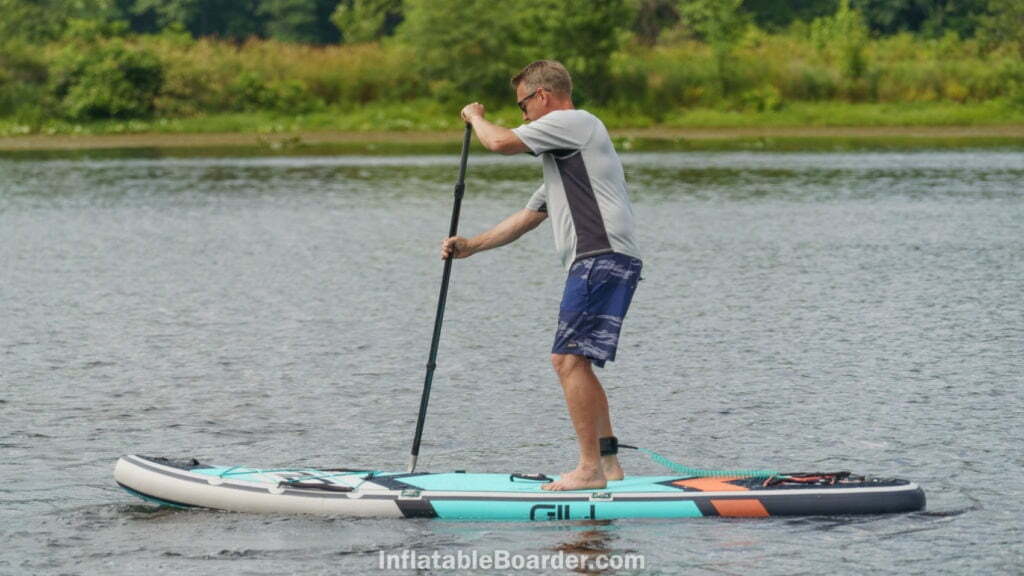 Side view of paddling the SUP