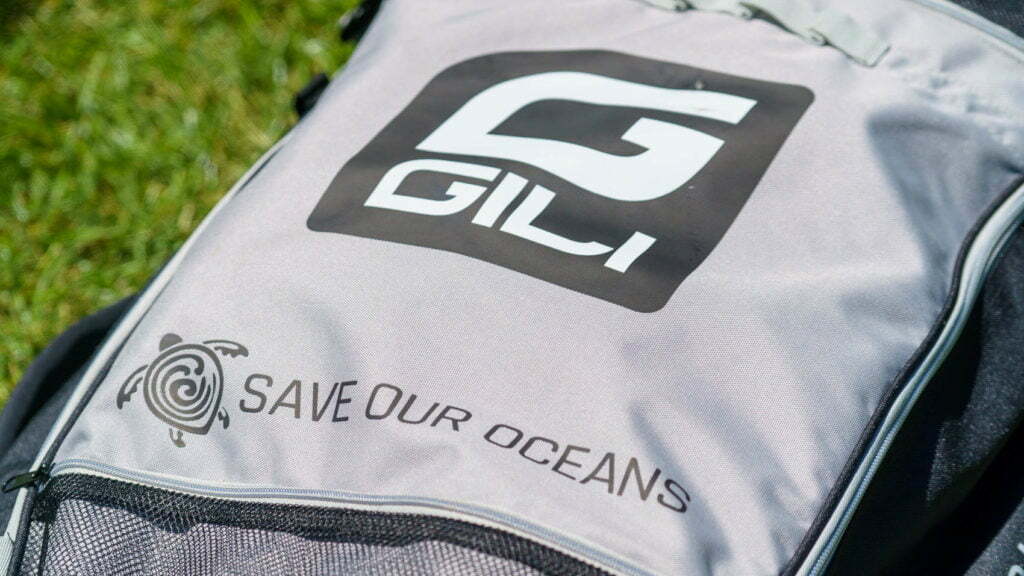 The GILI and Save Our Ocean logos on the front of the bag.