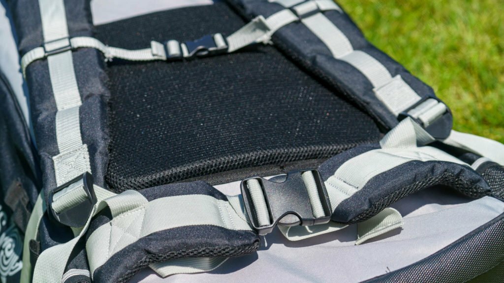 Detail of the well padded waist and shoulder straps covered in mesh for comfort.