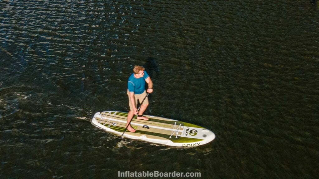 Top view of paddling the SUP on a ocean.