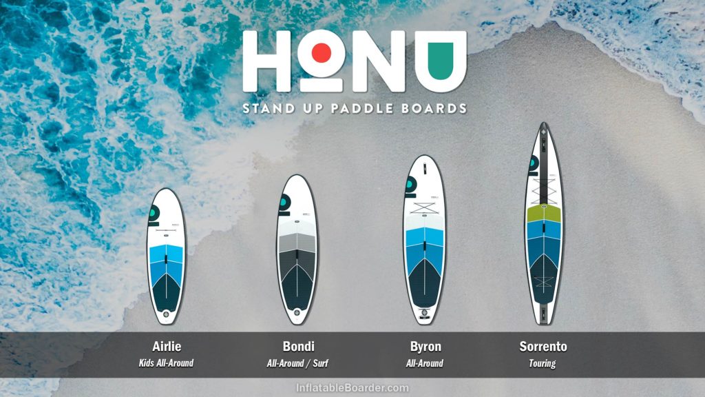HONU inflatable paddle boards compared. Includes Airlie, Bondi, Byron, and Sorrento SUPs.